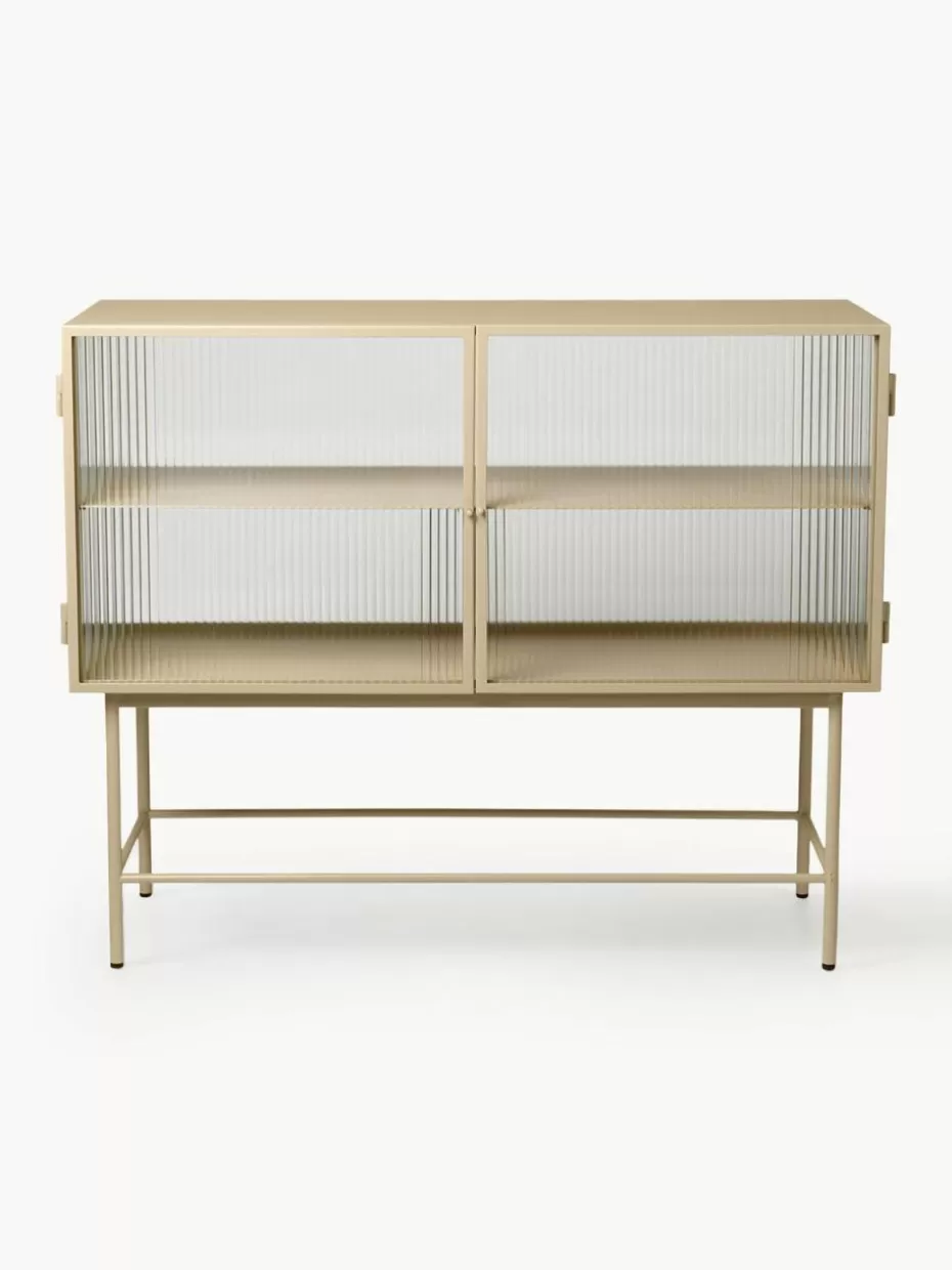 Vitrinen-ferm LIVING Vitrine Haze mit Glastüren Hellbeige matt, Transparent