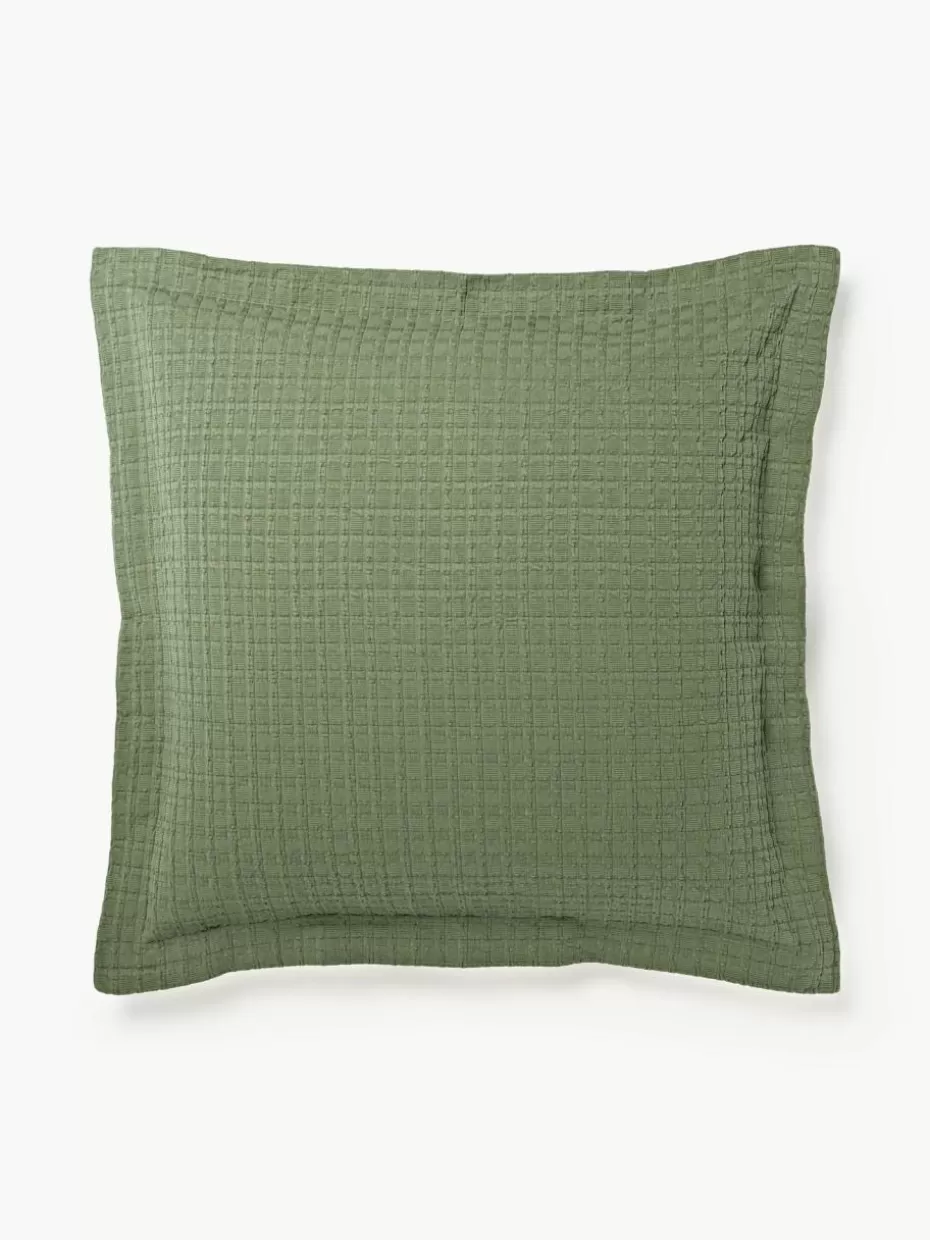 Dekokissen-Westwing Collection Waffelpiqué-Kissenhülle Orville mit Stehsaum Olivgrün
