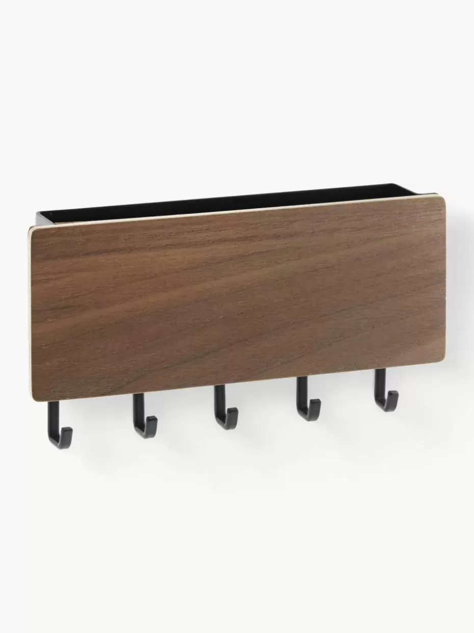 Garderoben-Yamazaki Wandgarderobe Rin mit magnetischer Rückseite Schwarz, Dunkles Holz