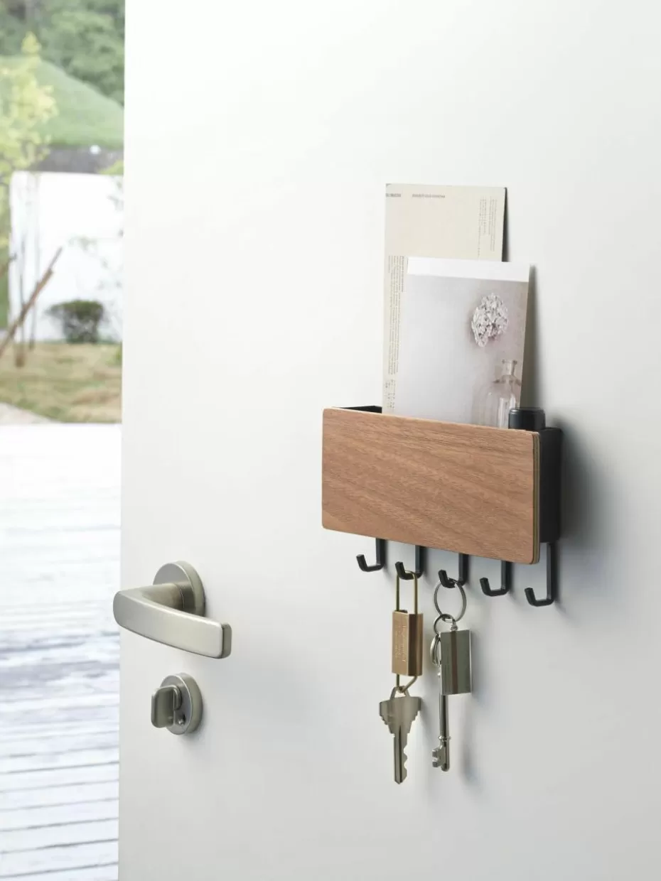 Garderoben-Yamazaki Wandgarderobe Rin mit magnetischer Rückseite Schwarz, Dunkles Holz