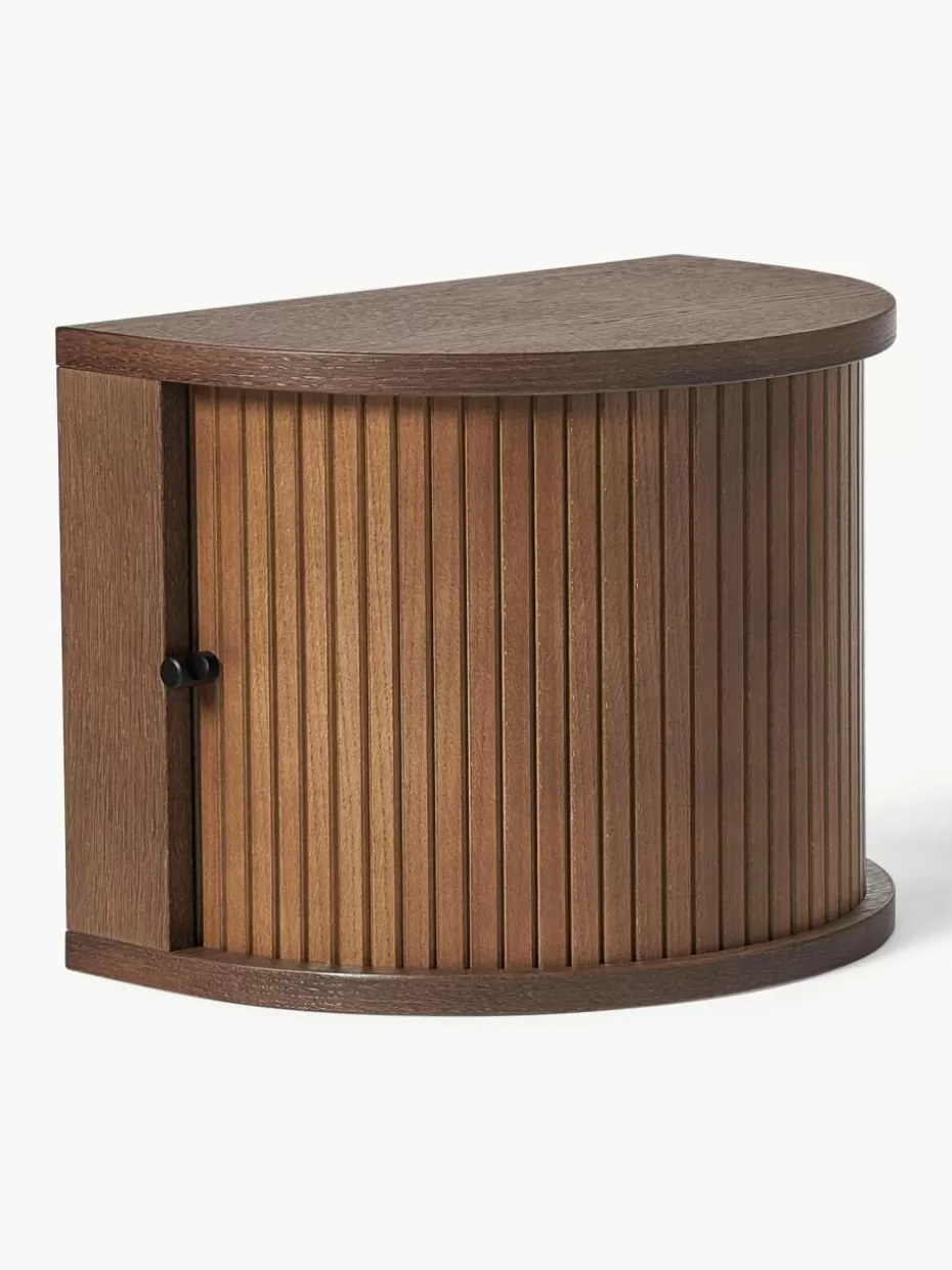 Nachttische-Westwing Collection Wandnachttisch Calary mit geriffelter Front Eichenholz, dunkelbraun lackiert