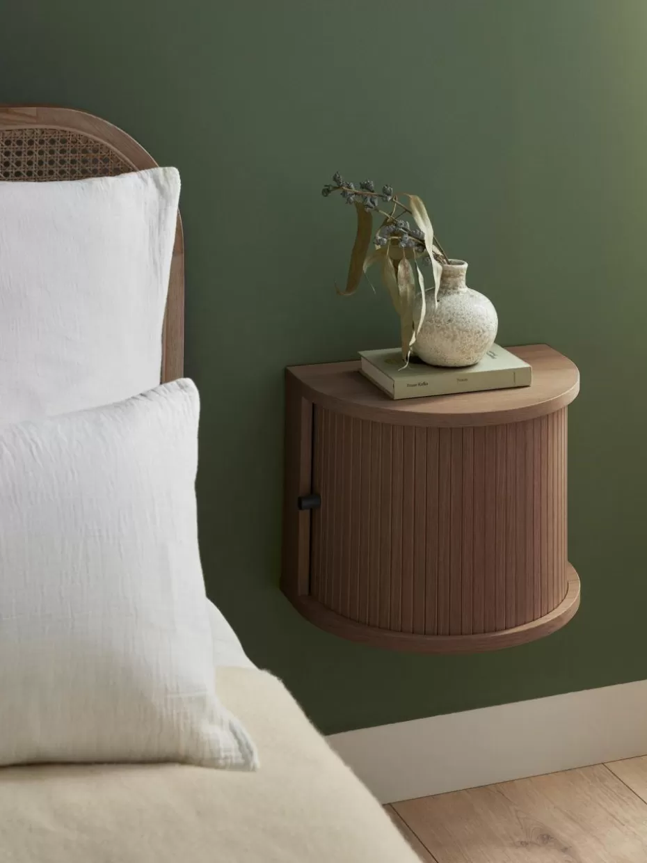 Nachttische-Westwing Collection Wandnachttisch Calary mit geriffelter Front Eichenholz, dunkelbraun lackiert