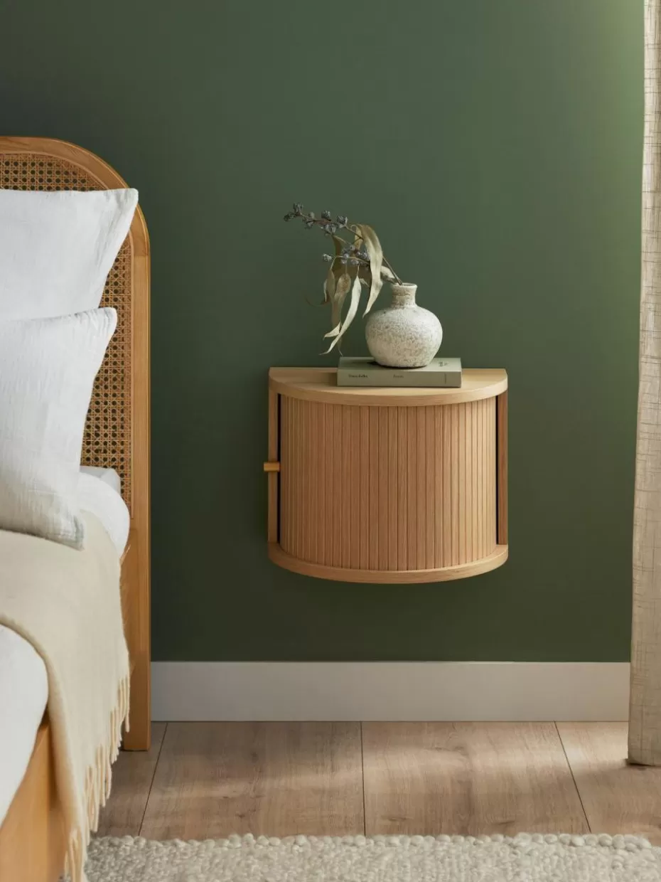 Nachttische-Westwing Collection Wandnachttisch Calary mit geriffelter Front Eichenholz