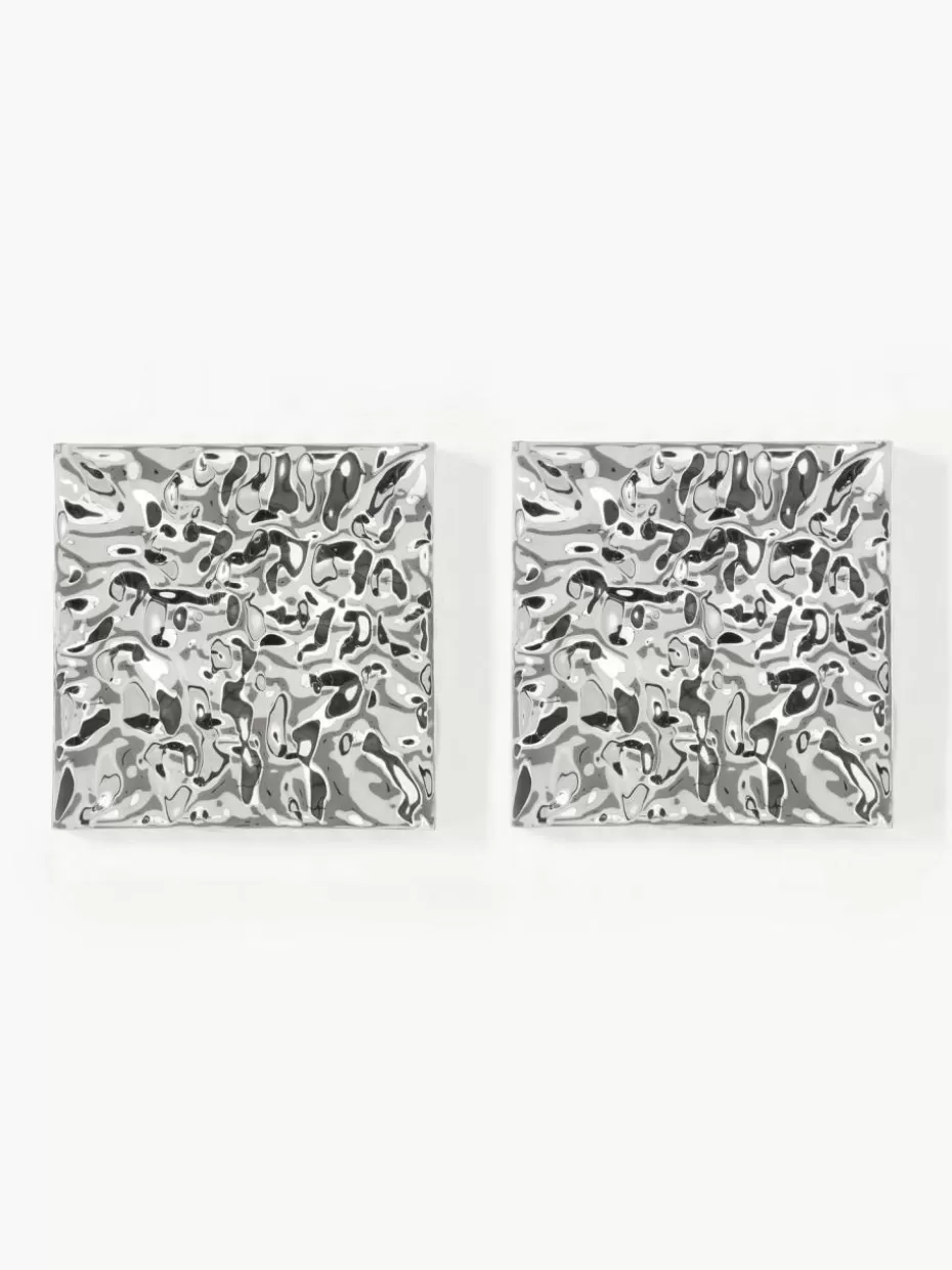 Wandobjekte-Westwing Collection Wandobjekt Splash mit gehämmerter Oberfläche, 2 Stück Silberfarben