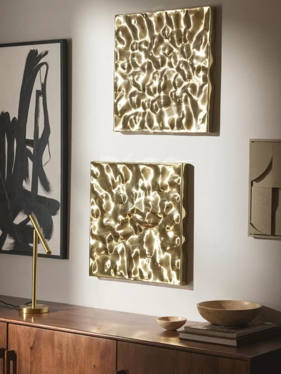 Wandobjekte-Westwing Collection Wandobjekt Splash mit gehämmerter Oberfläche, 2 Stück Goldfarben