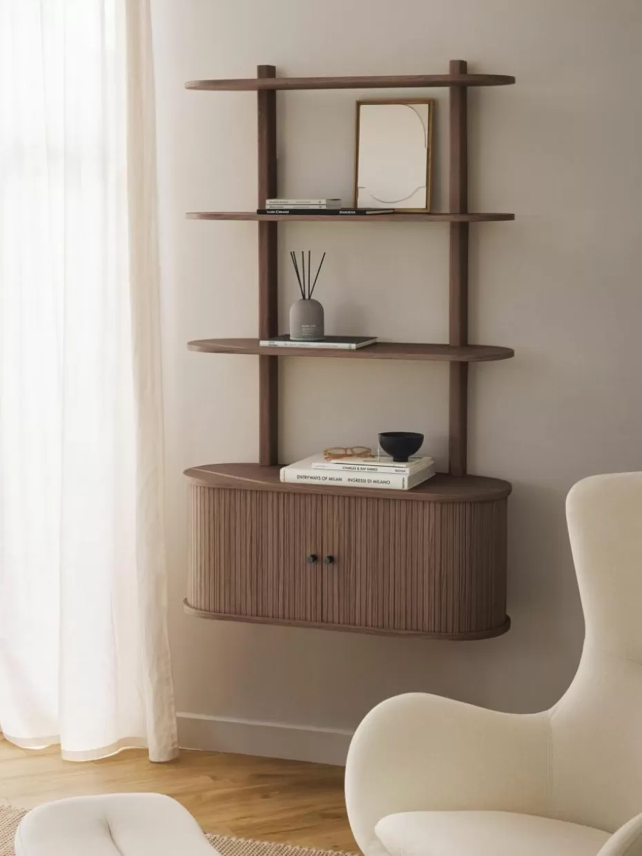 Büroregale | Regale-Westwing Collection Wandregal Calary mit geriffelter Front Eichenholz, dunkelbraun lackiert