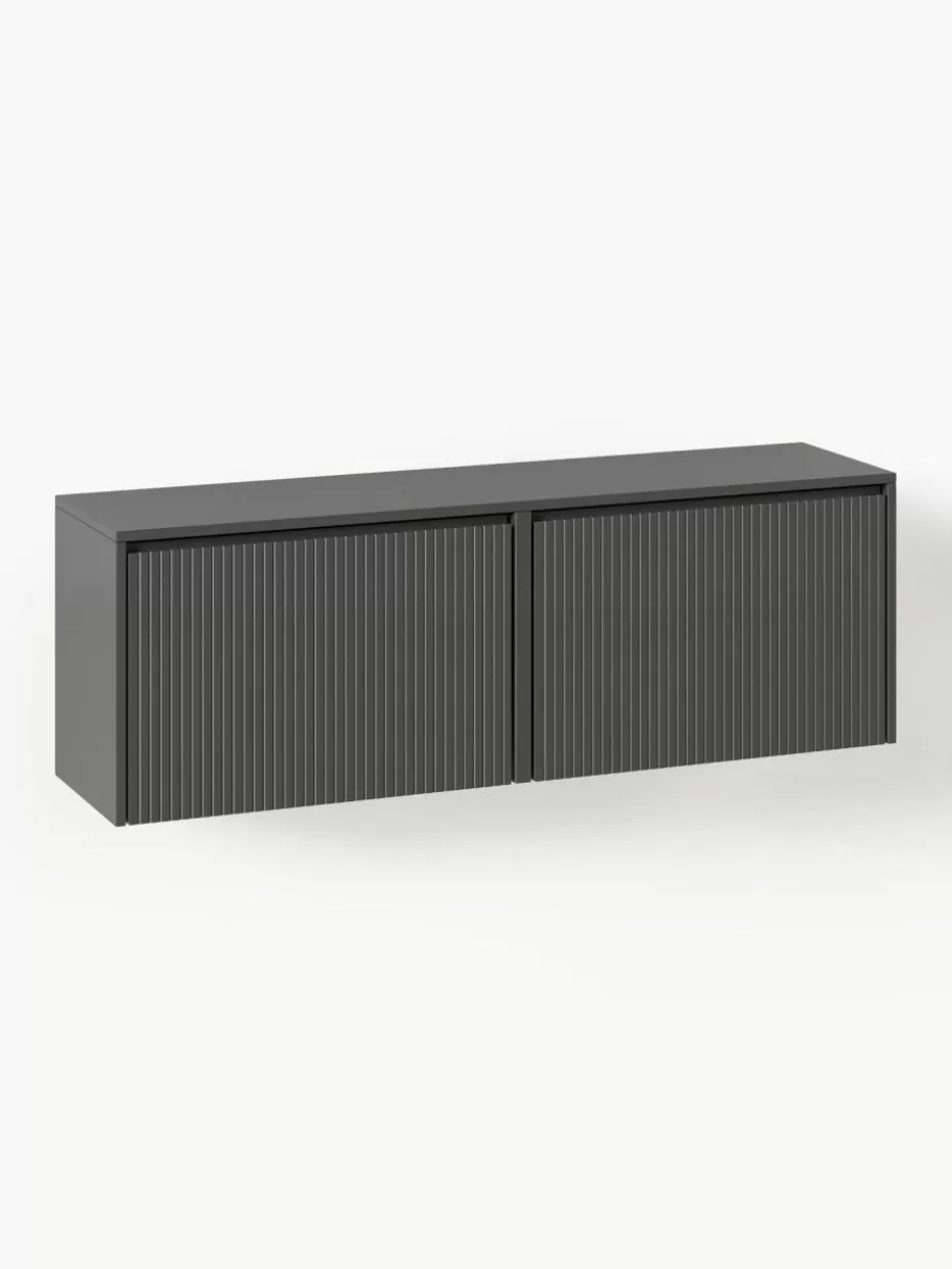 Schuhschränke & Schuhregale-Westwing Collection Wand-Schuhschrank Shea mit Klappfächern und geriffelter Front Dunkelgrau