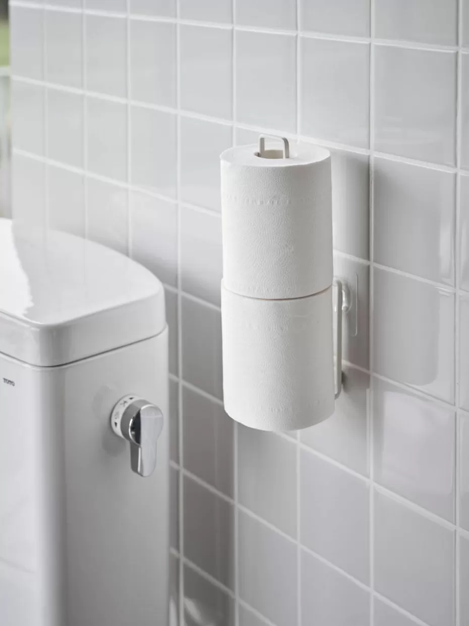 Toilettenpapierhalter-Yamazaki Wand-Toilettenpapierhalter Tower mit Klebehaken Weiß, matt