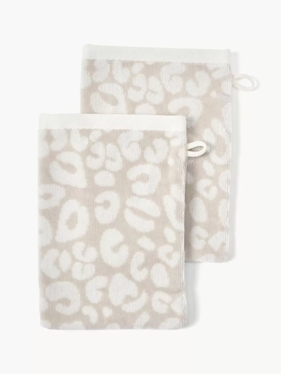 Handtücher-Westwing Collection Waschhandschuhe Leo, 2 Stück Beige, Off White