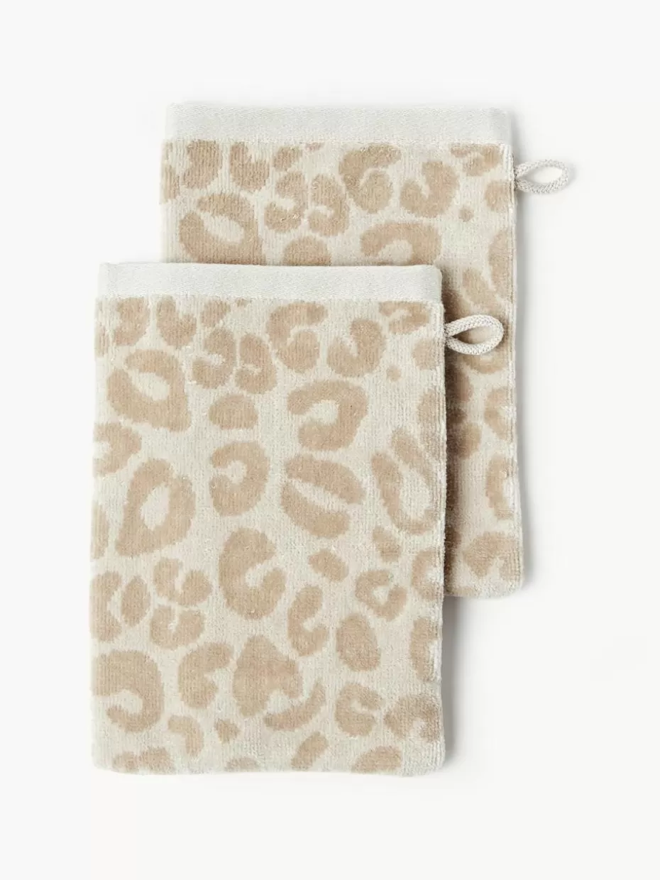 Handtücher-Westwing Collection Waschhandschuhe Leo, 2 Stück Cremeweiß, Beige
