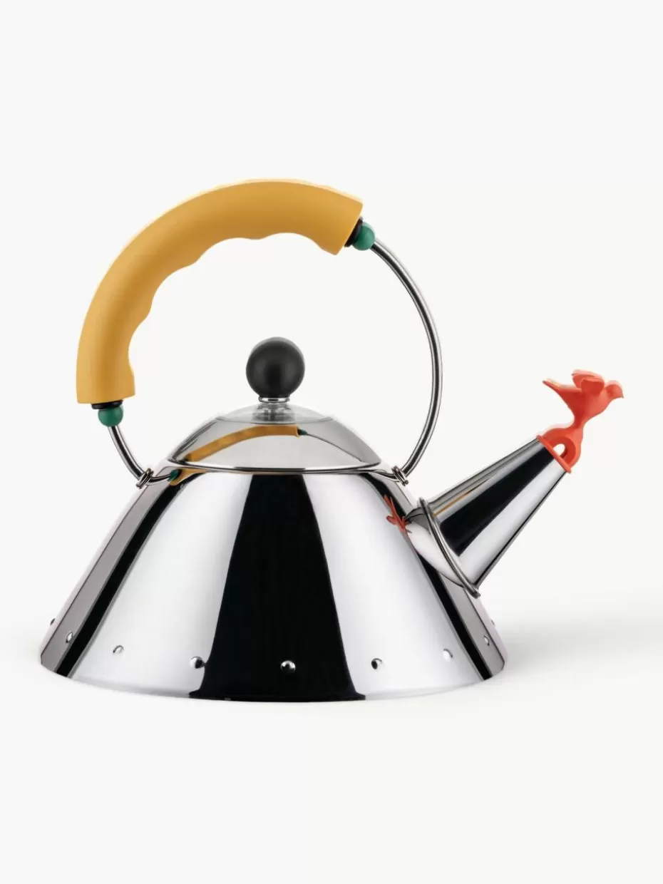 Wasserkocher-Alessi Wasserkessel Bird mit Pfeife, 1 L Silberfarben, Sonnengelb, Orange