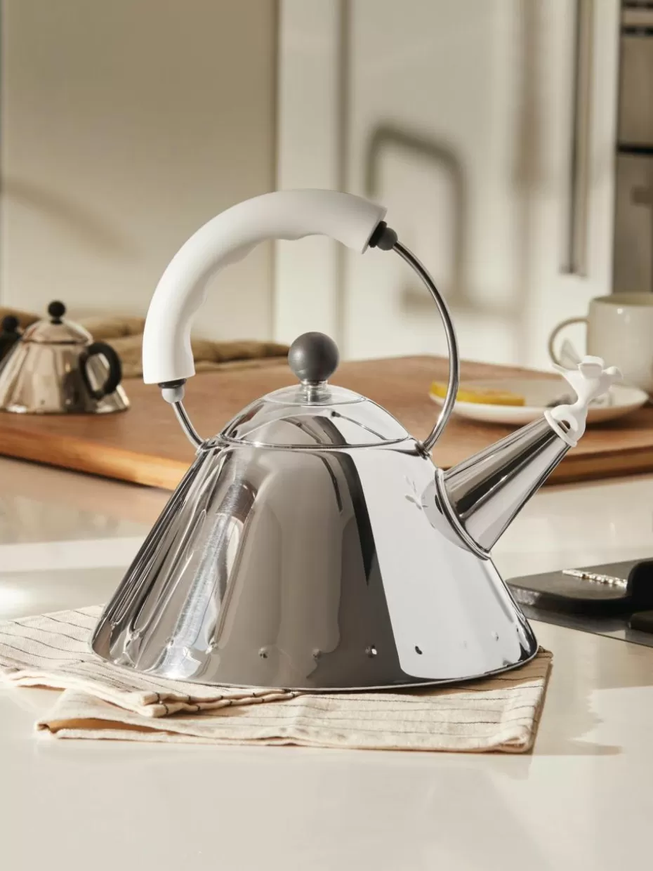 Wasserkocher-Alessi Wasserkessel Bird mit Pfeife, 2 L Silberfarben, Weiß