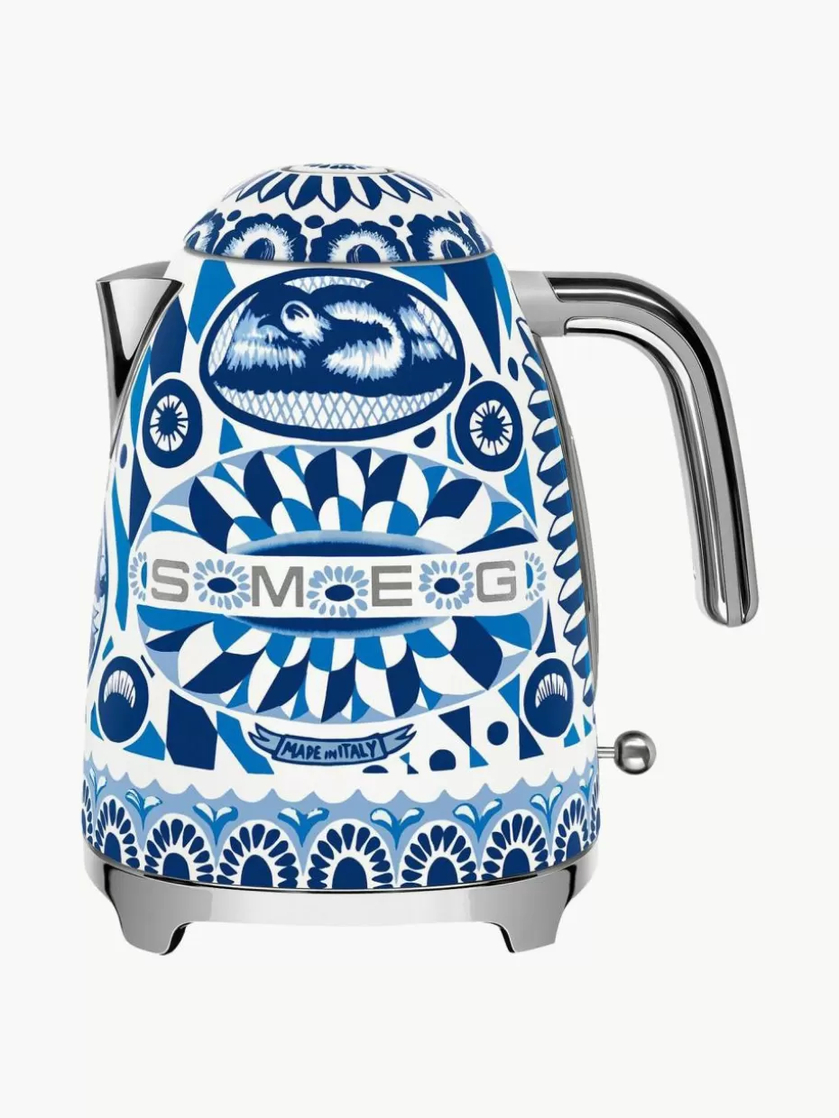 Wasserkocher-Smeg Wasserkocher Dolce & Gabbana - Blu Mediterraneo, 1.7 L Blau, Weiß, glänzend