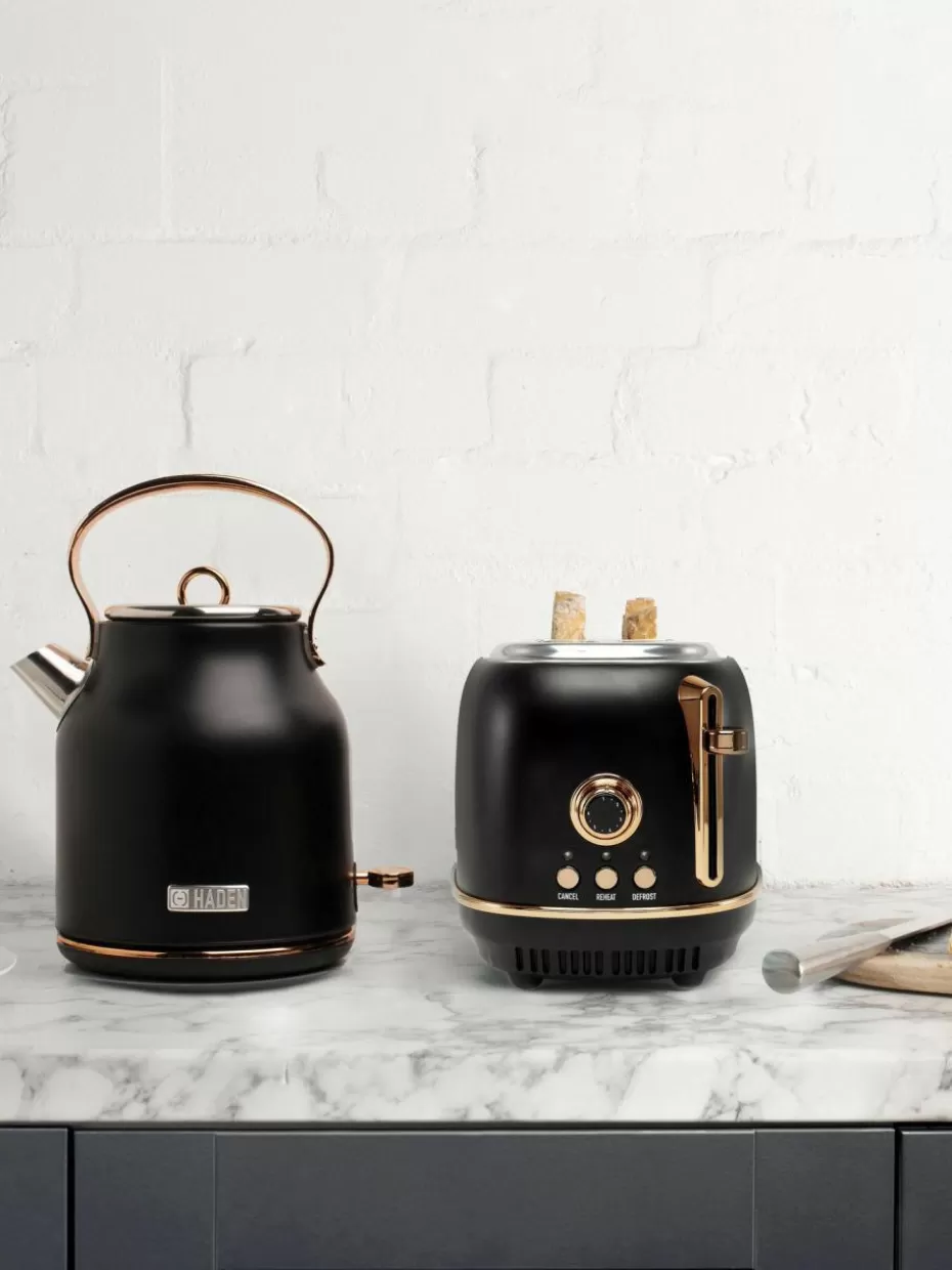 Wasserkocher-Haden Wasserkocher Heritage, 1.7 L Schwarz, Goldfarben