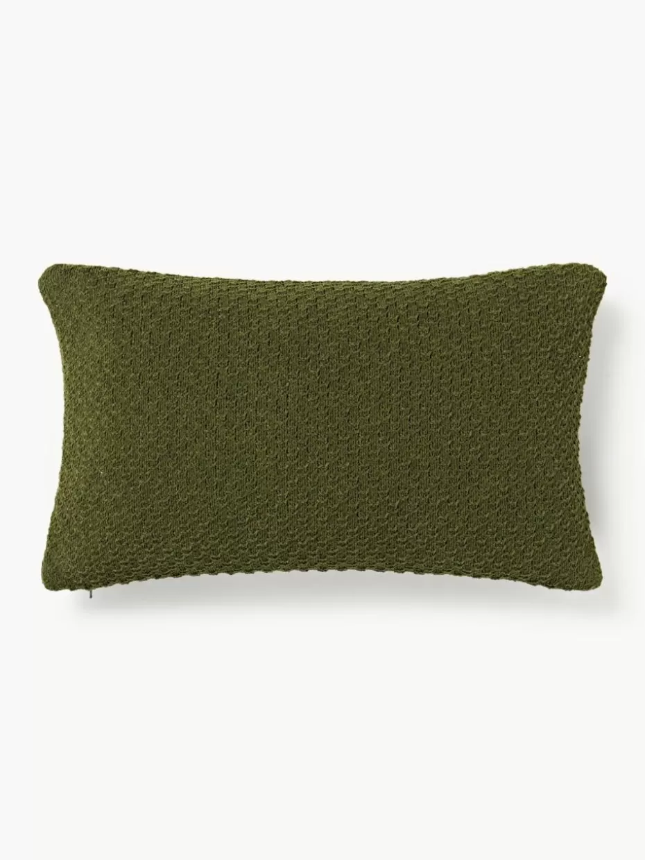 Dekokissen-Westwing Collection Weiche Strick-Kissenhülle Everly aus Chenille Dunkelgrün