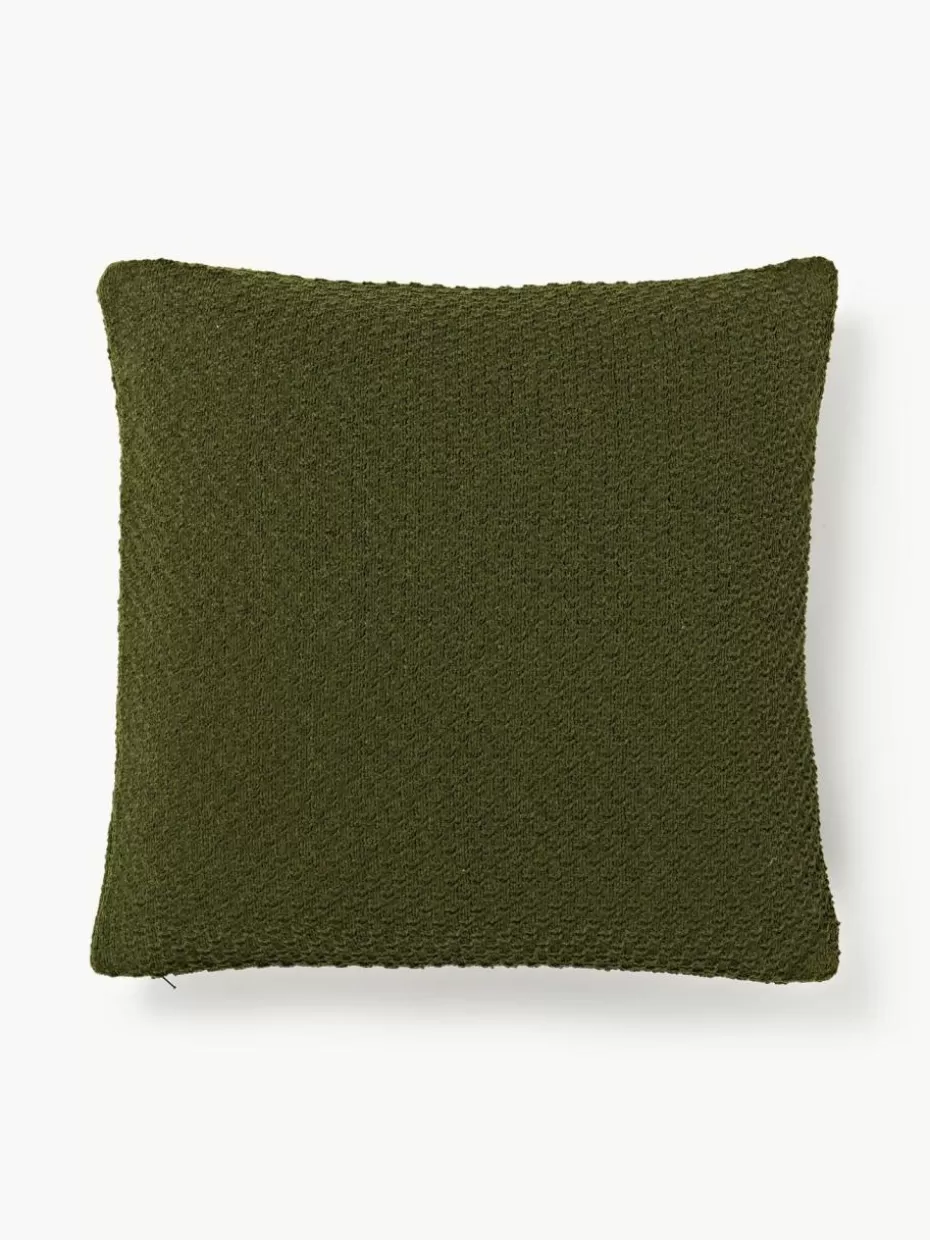 Dekokissen-Westwing Collection Weiche Strick-Kissenhülle Everly aus Chenille Dunkelgrün
