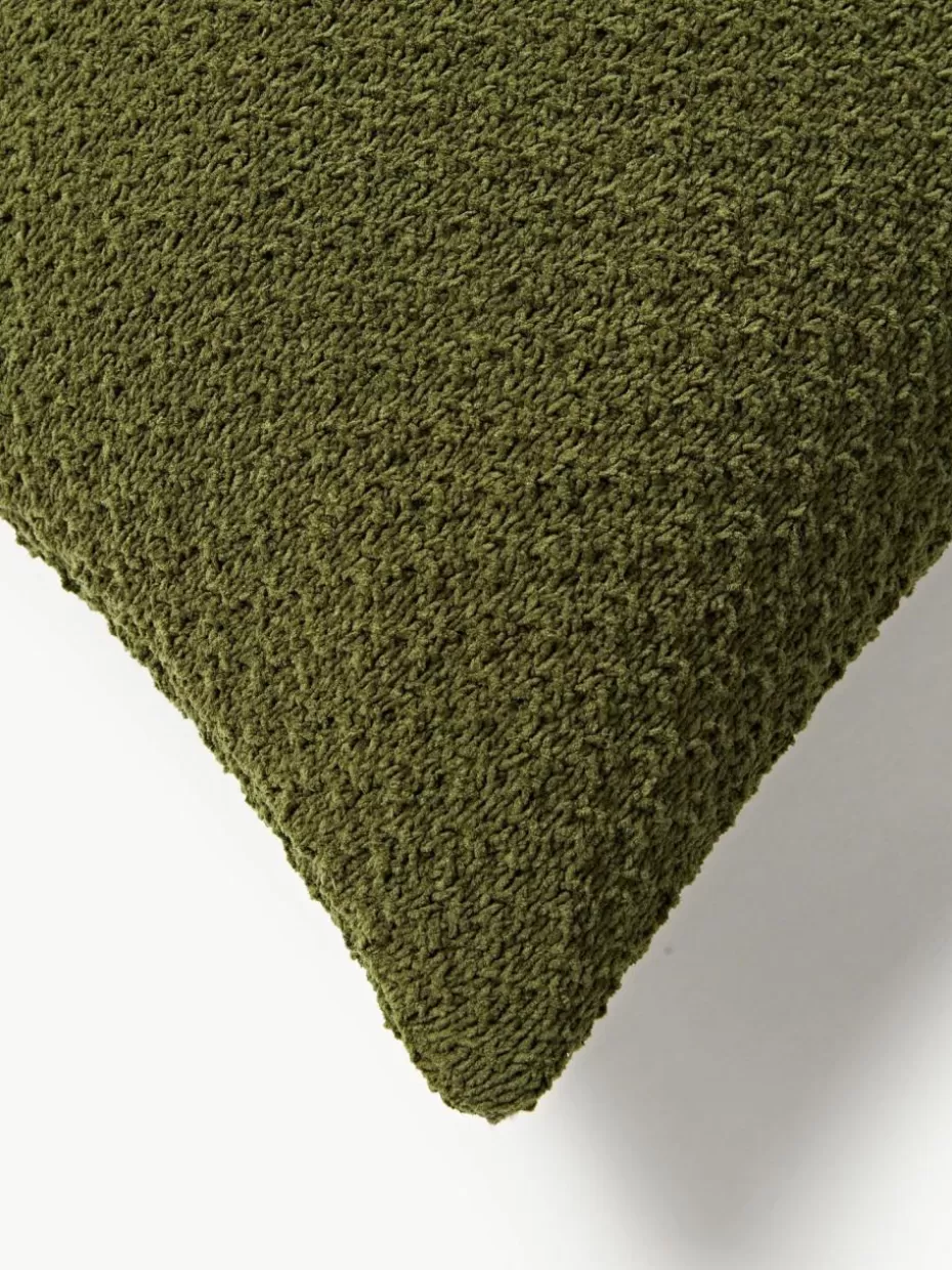 Dekokissen-Westwing Collection Weiche Strick-Kissenhülle Everly aus Chenille Dunkelgrün