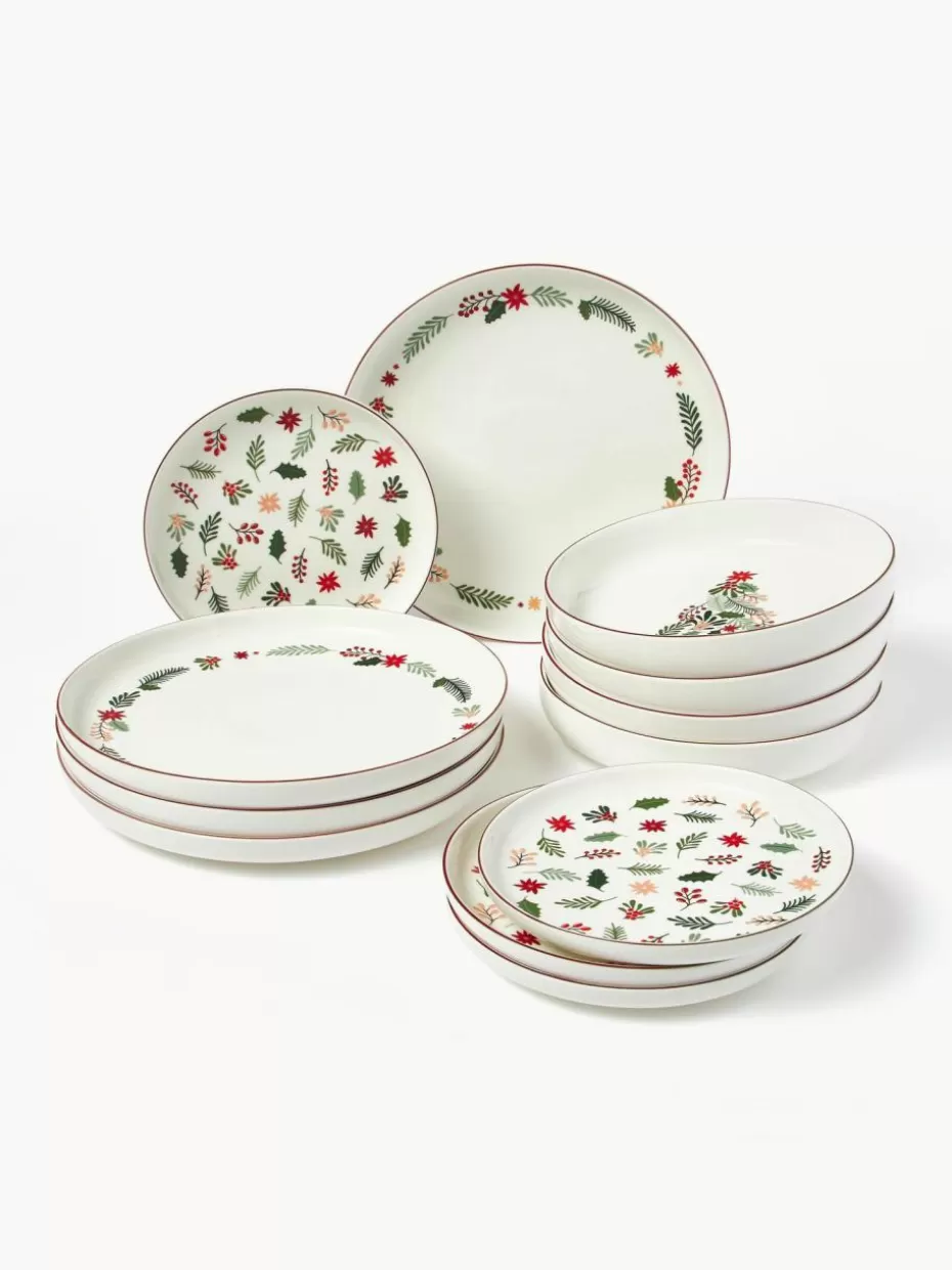 Weihnachtsgeschirr | Family Holidays-Westwing Collection Weihnachtliches Geschirr-Set Eve aus Porzellan, 4 Personen (12-tlg.)