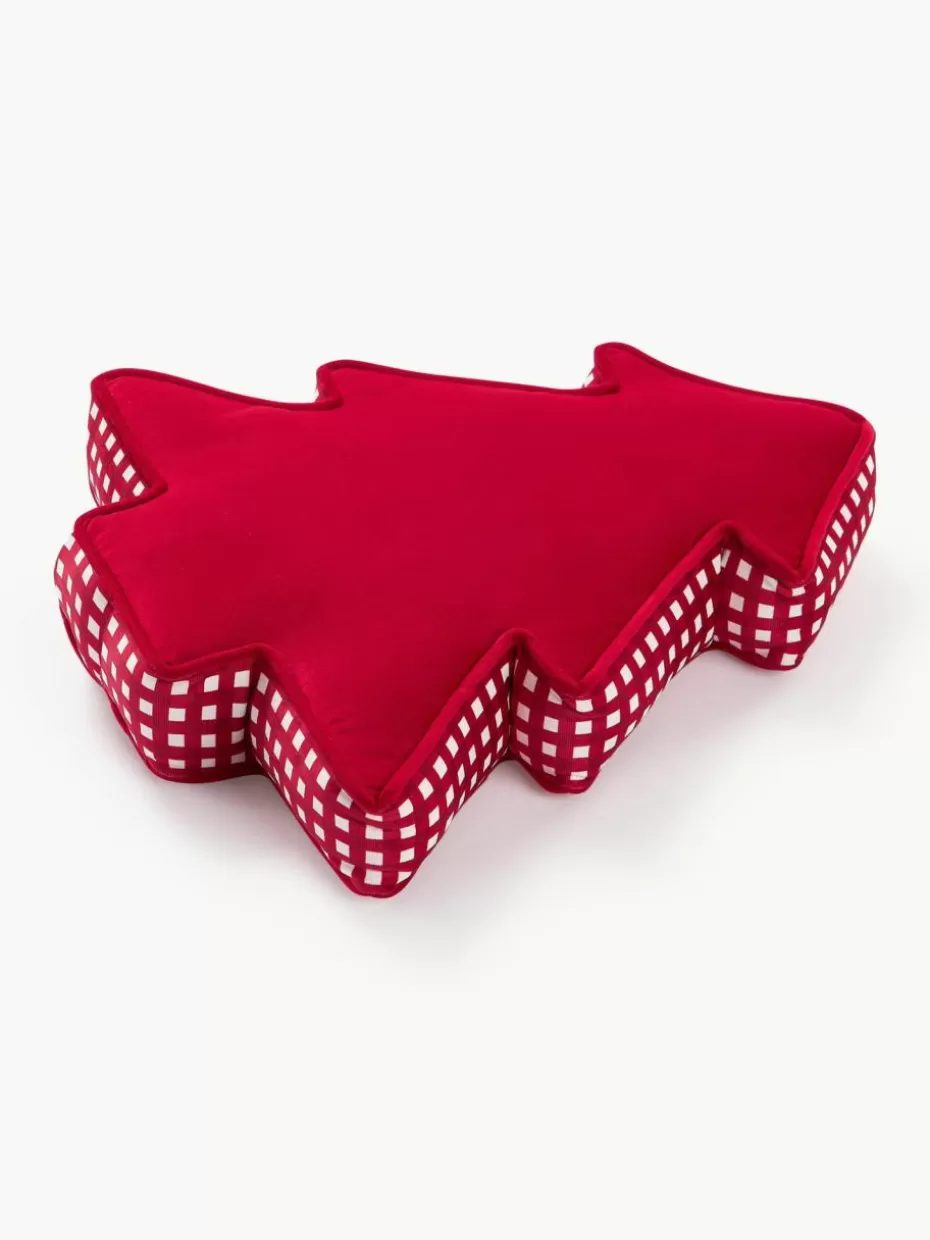 Weihnachtskissen | Family Holidays-Westwing Collection Weihnachtsbaum-Dekokissen Ziva aus Samt Rot