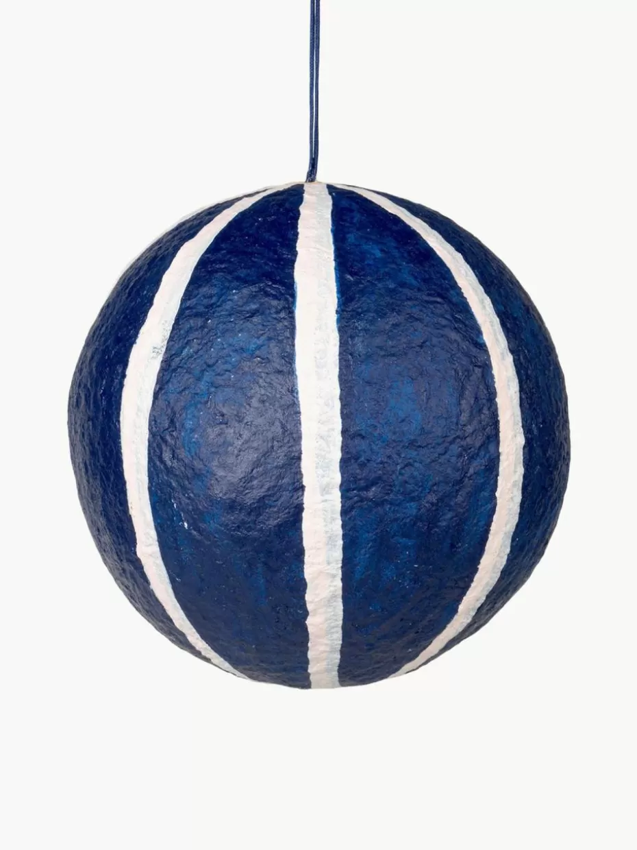 Weihnachtskugeln & Baumanhänger-Broste Copenhagen Weihnachtskugel Sphere, Ø 12 cm, 3 Stück Weiß, Dunkelblau