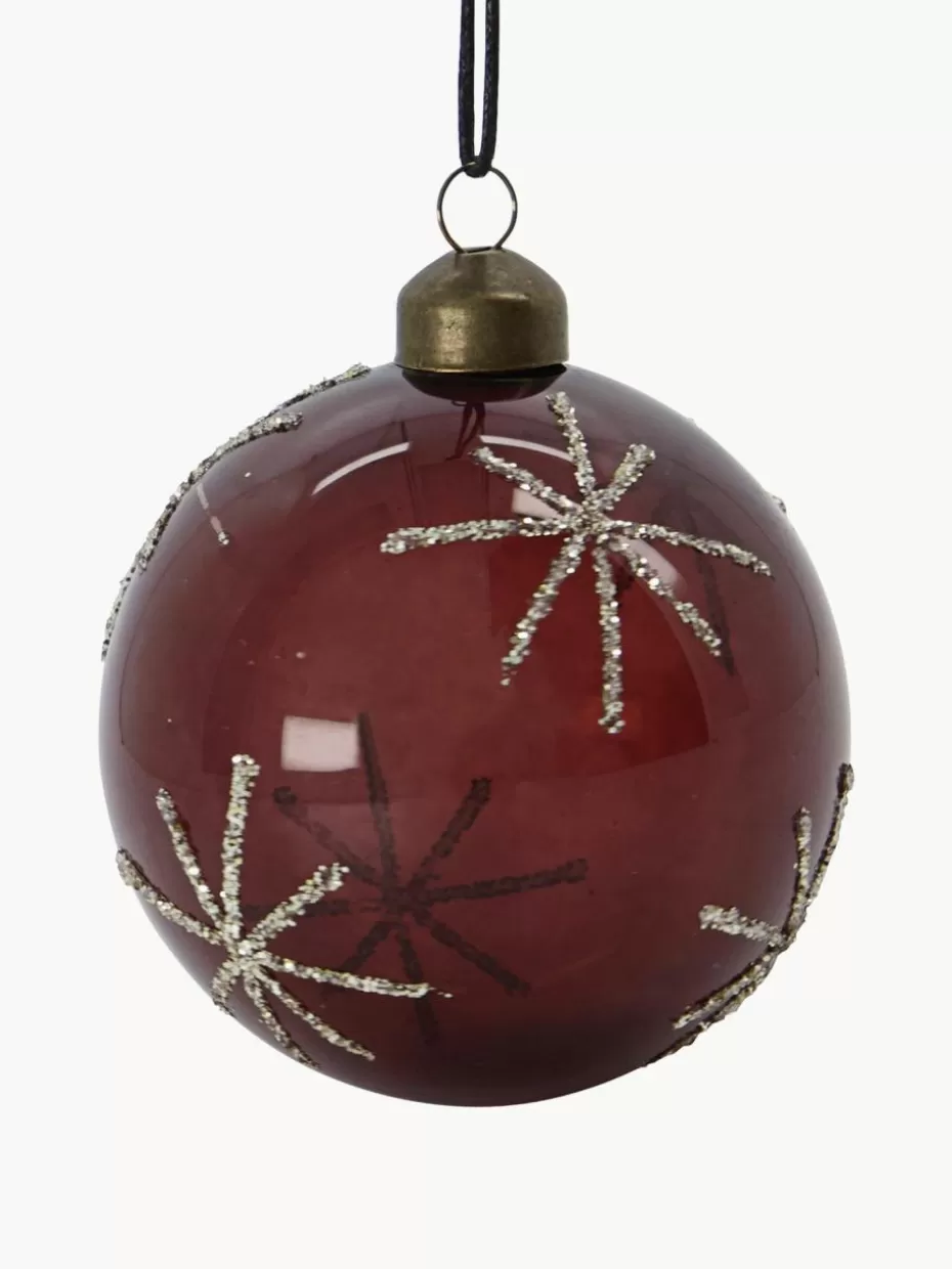 Weihnachtskugeln & Baumanhänger | Festliche Eleganz-House Doctor Weihnachtskugeln Star, 4 Stück Weinrot, Silberfarben