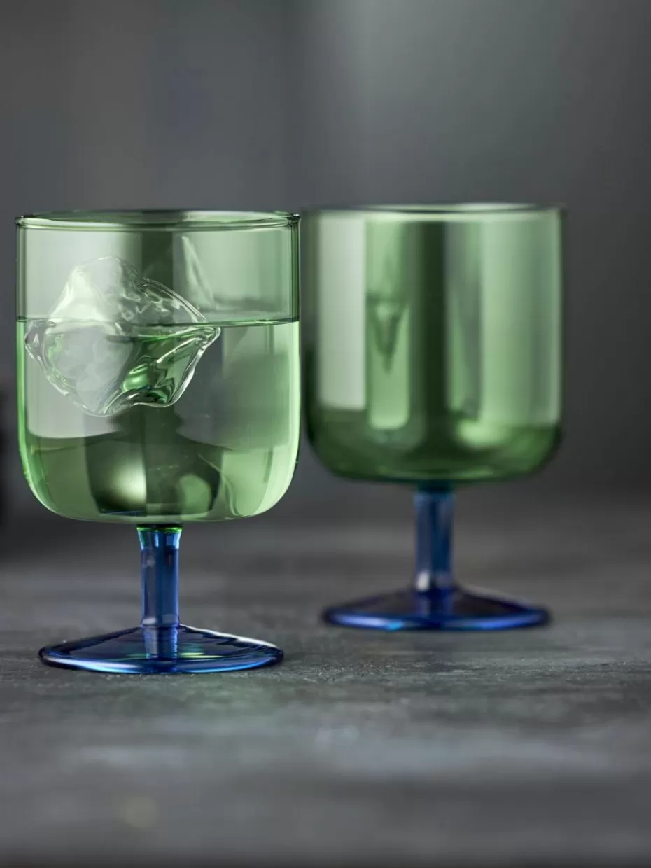 Weingläser-Lyngby Weingläser Torino aus Borosilikatglas, 2 Stück Grün transparent, Royalblau