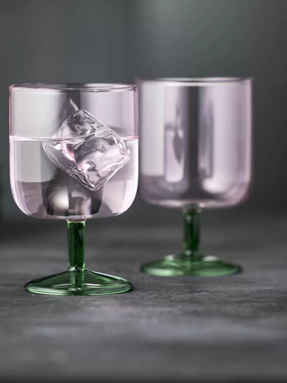 Weingläser-Lyngby Weingläser Torino aus Borosilikatglas, 2 Stück Hellrosa transparent, Grün