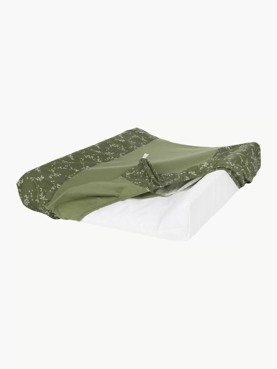 Wickeln & Pflege-Nobodinoz Wickelauflage Zen aus Bio-Baumwolle Dunkelgrün, Off White