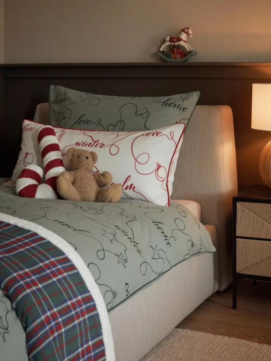 Weihnachtsbettwäsche | Bettwäsche-Westwing Collection Winterlicher Flanell-Bettdeckenbezug Isabelle mit Kederumrandung Salbeigrün