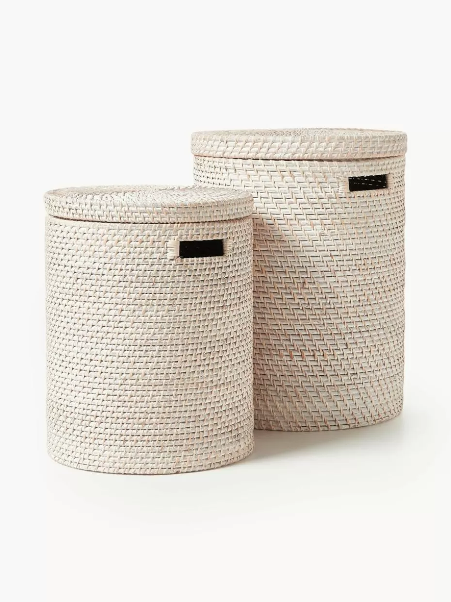 Wäschekörbe-Westwing Collection Wäschekörbe Lurdes mit Deckel, 2er-Set Hellbeige