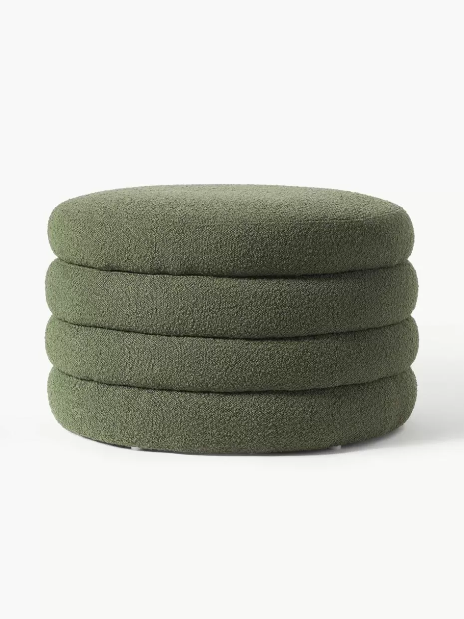 Flur Hocker | Hocker-Westwing Collection XL Bouclé-Hocker Alto mit Stauraum Bouclé Dunkelgrün