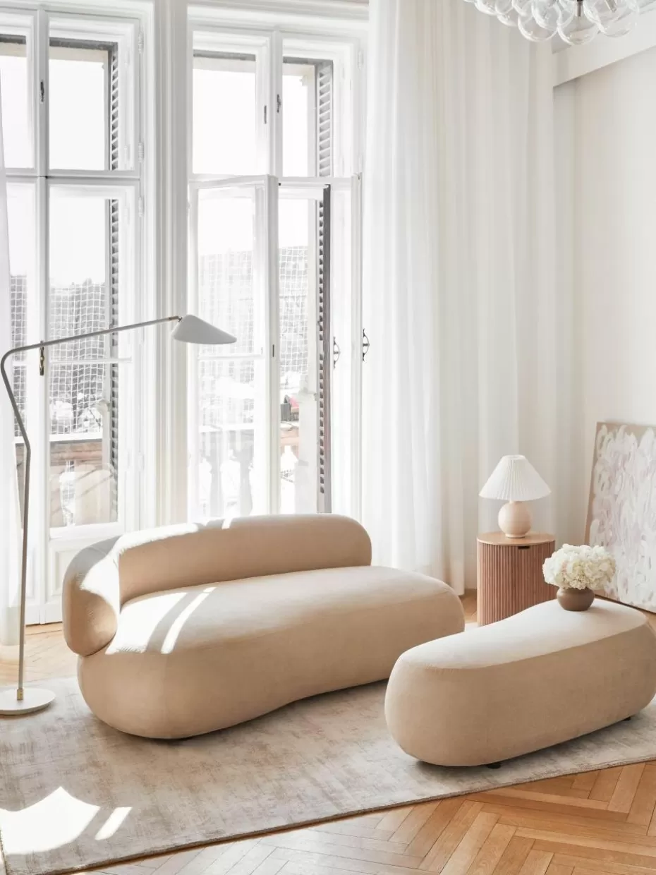 Hocker | Sofaserien-Westwing Collection XL-Hocker Alba Webstoff Beige
