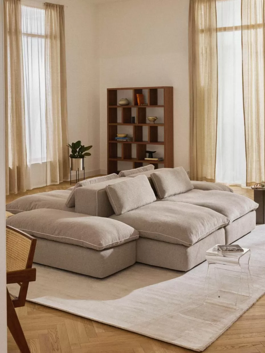 Hocker | Sofaserien-Westwing Collection XL-Hocker Felix Webstoff Beige