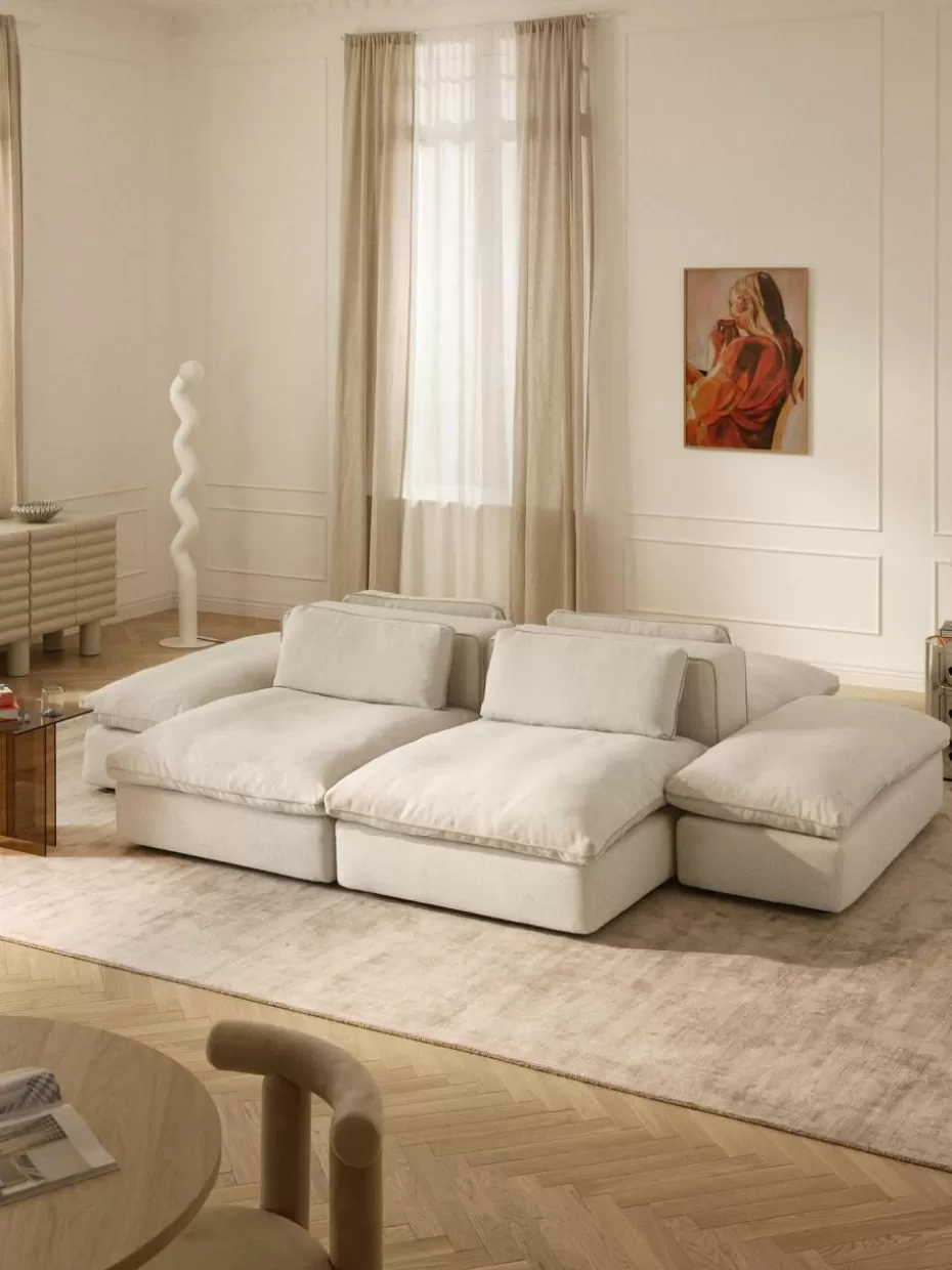Hocker | Sofaserien-Westwing Collection XL-Hocker Felix Webstoff Hellbeige