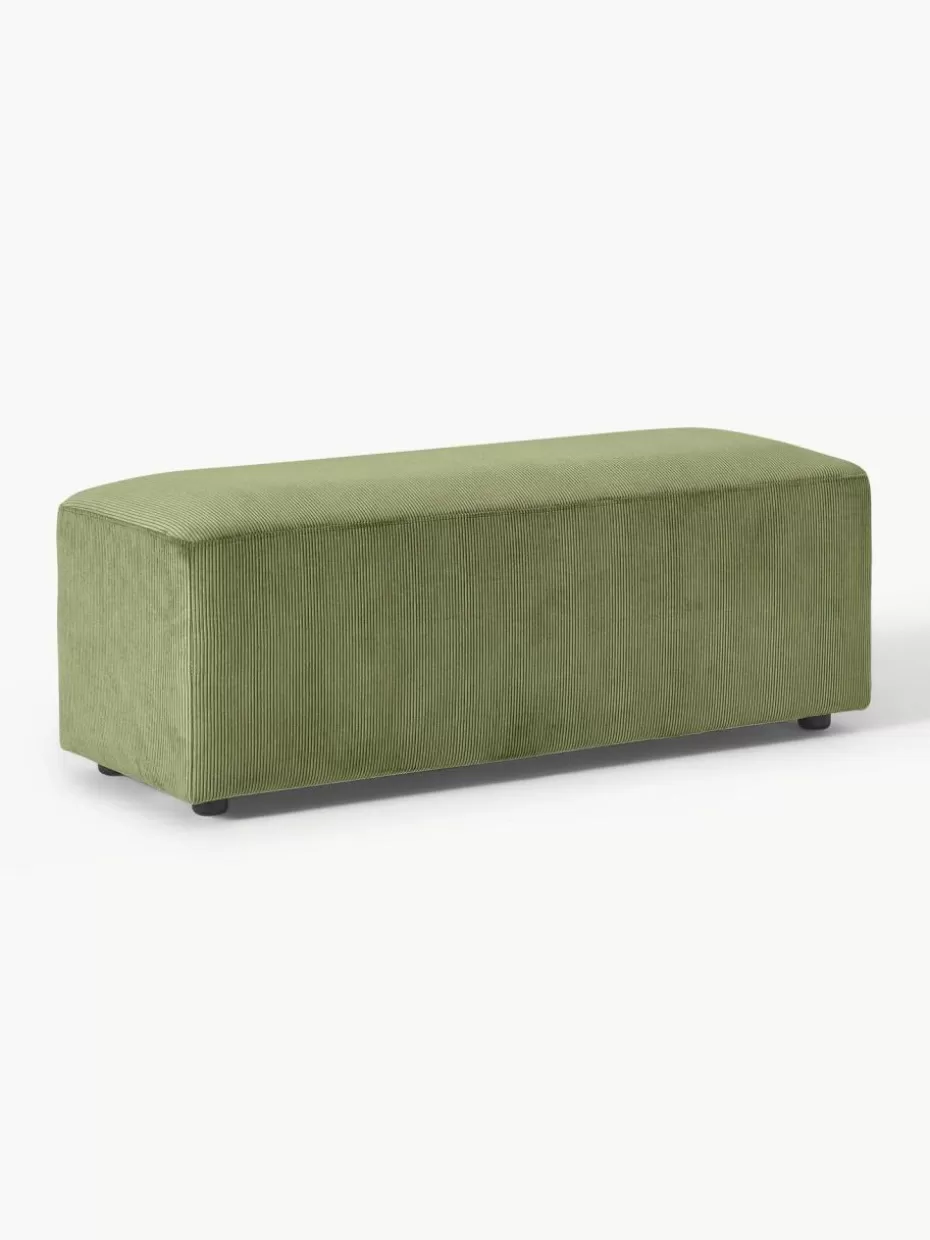 Hocker | Sofaserien-Westwing Collection XL-Hocker Melva aus Cord, B 116 x T 42 cm Cord Olivgrün