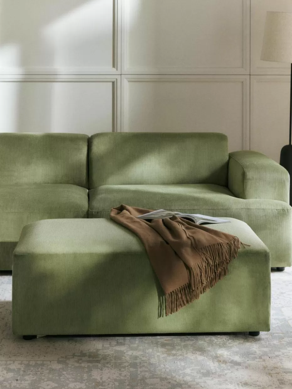 Hocker | Sofaserien-Westwing Collection XL-Hocker Melva aus Cord, B 116 x T 72 cm Cord Olivgrün