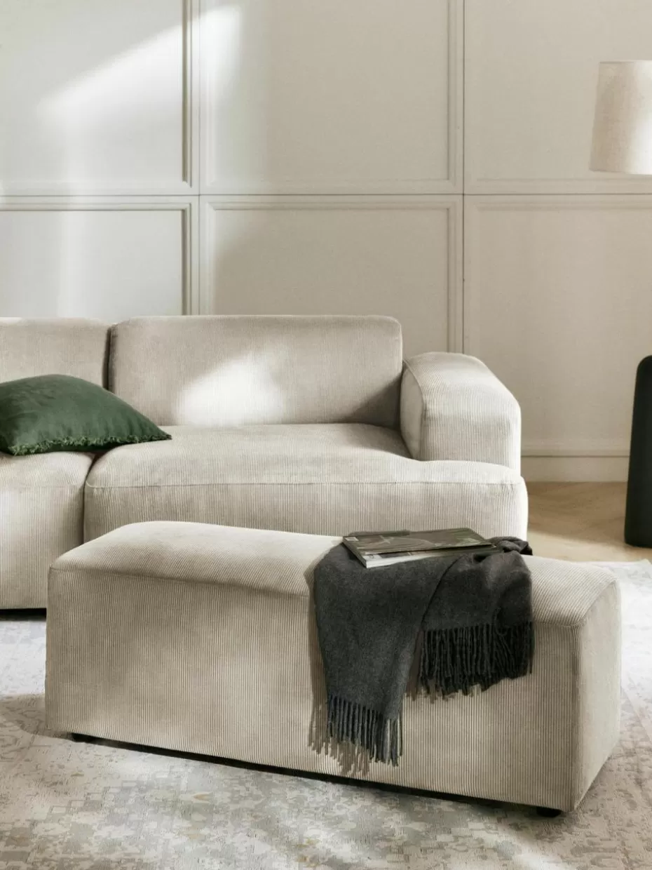 Hocker | Sofaserien-Westwing Collection XL-Hocker Melva aus Cord, B 116 x T 42 cm Cord Hellbeige