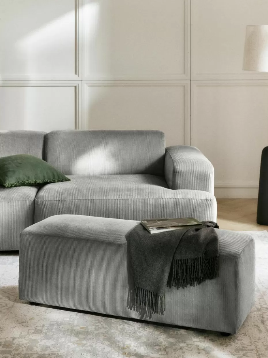 Hocker | Sofaserien-Westwing Collection XL-Hocker Melva aus Cord, B 116 x T 42 cm Cord Grau