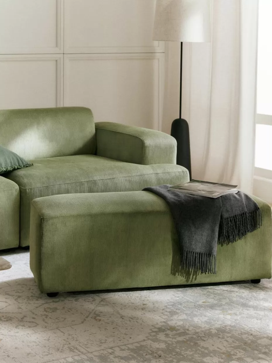 Hocker | Sofaserien-Westwing Collection XL-Hocker Melva aus Cord, B 116 x T 42 cm Cord Olivgrün