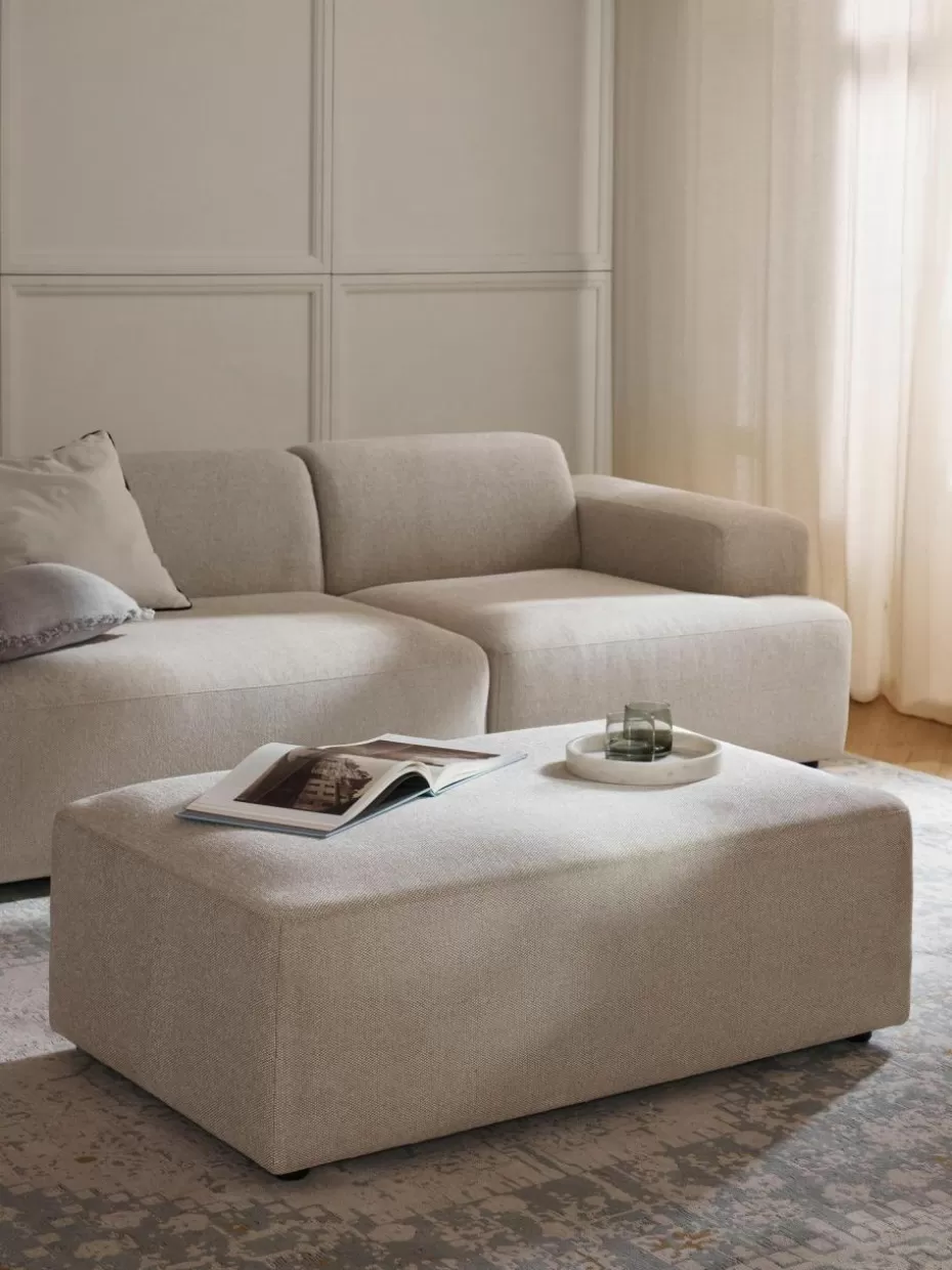 Hocker | Sofaserien-Westwing Collection XL-Hocker Melva, B 116 x T 72 cm Webstoff Hellbeige
