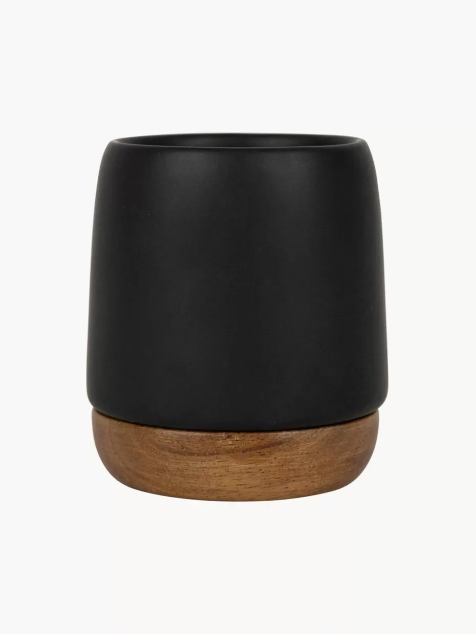 Tassen-Westwing XS Becher Nordika mit Akazienholz-Untersetzern, 2 Stück Schwarz matt, Dunkles Holz
