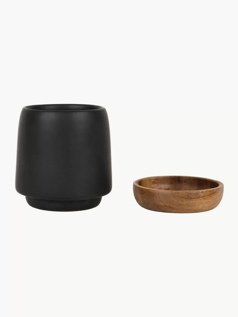 Tassen-Westwing XS Becher Nordika mit Akazienholz-Untersetzern, 2 Stück Schwarz matt, Dunkles Holz