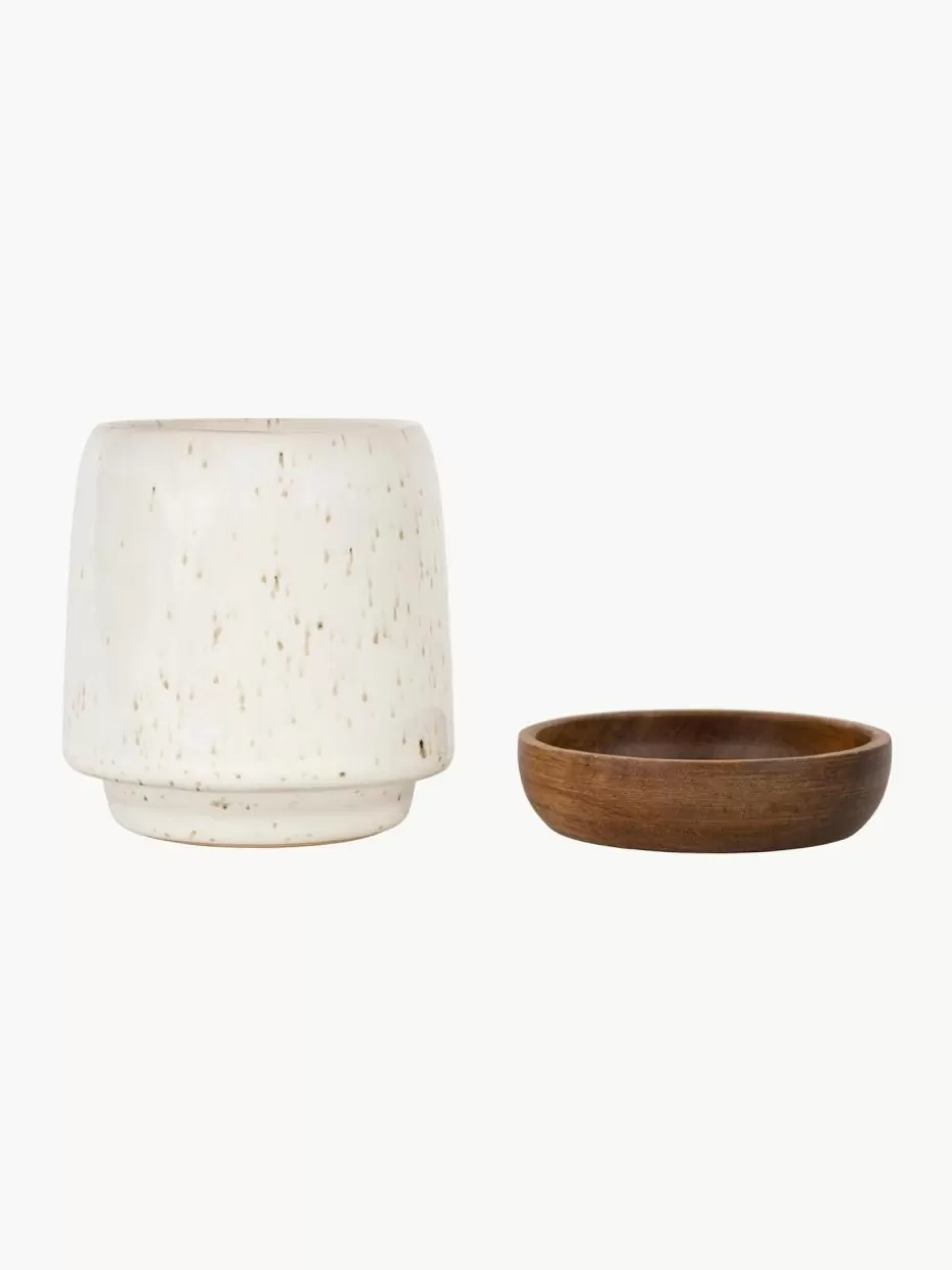 Tassen-Westwing XS Becher Nordika mit Akazienholz-Untersetzern, 2 Stück Off White gesprenkelt, Dunkles Holz