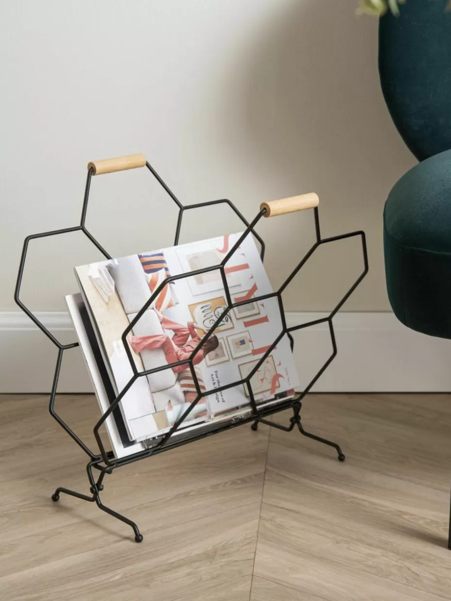 Zeitschriftenhalter-Westwing Zeitschriftenhalter Honeycomb Schwarz, Helles Holz